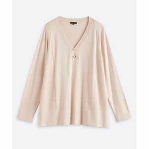 Lety & Me Buckle Detail Stylish Beige V-Neck Sweater